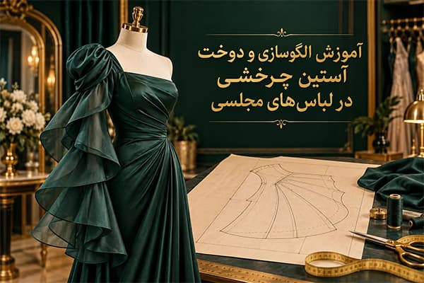 آموزش الگوسازی و دوخت آستین چرخشی در لباس‌های مجلسی